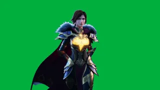 Sample clip of an armored fantasy character with a cape in front of a green screen